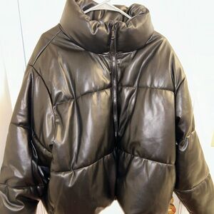 Old Navy Black Pleather Puffer Jacket